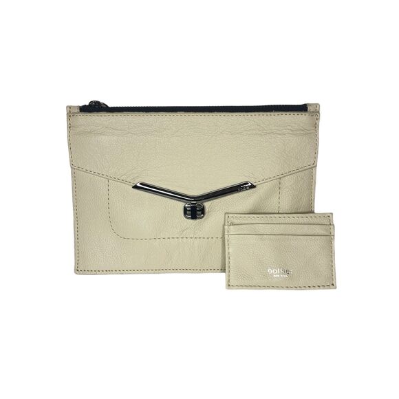 Botkier Valentina Flap Leather Clutch with Card Holder Beige Color MSRP: $88.00 - Picture 1 of 10
